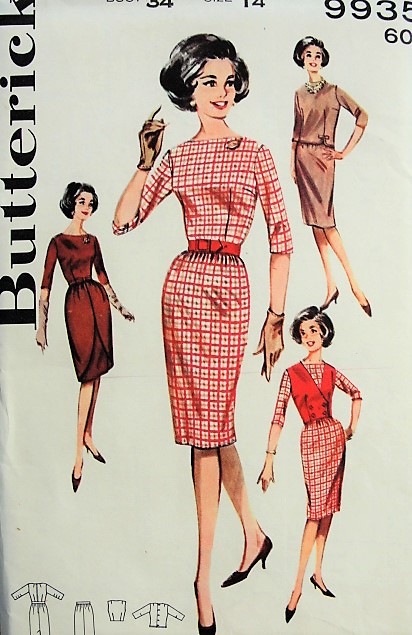 1960s SMART Slim Dress with Overskirt, Vest and Blouse Butterick 9935 Bust 34