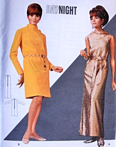 1960s Mod Shift Dress Pattern Cowl Neckline Sleeveless or Long Sleeves Evening or Day Dress Butterick 4617 Vintage Sewing Pattern Bust 32 UNCUT