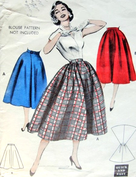 1950s Rockabilly Full Skirt Pattern BUTTERICK 6889 Quick n Easy Skirts 2 Styles Includes WRAPAROUND Back Waist 26 Vintage Sewing Pattern