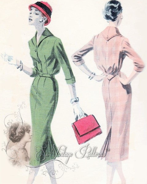 1950s Chic Slim Dress Pattern Classy Tailored Dress With Back Kick Pleat Butterick 7812 Vintage Sewing Pattern Bust 32