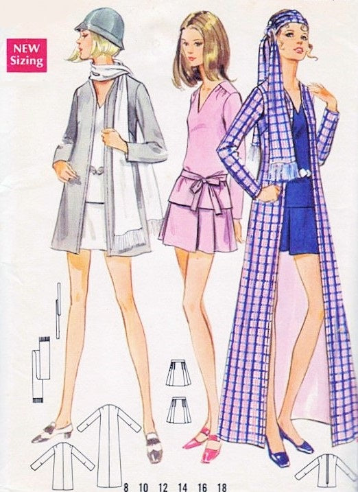 1960s MOD Two Pc Mini Dress Coat and Scarf Pattern Butterick 5675 Mini or MAXI Coat Bust 32.5 Vintage Sewing Pattern FACTORY FOLDED
