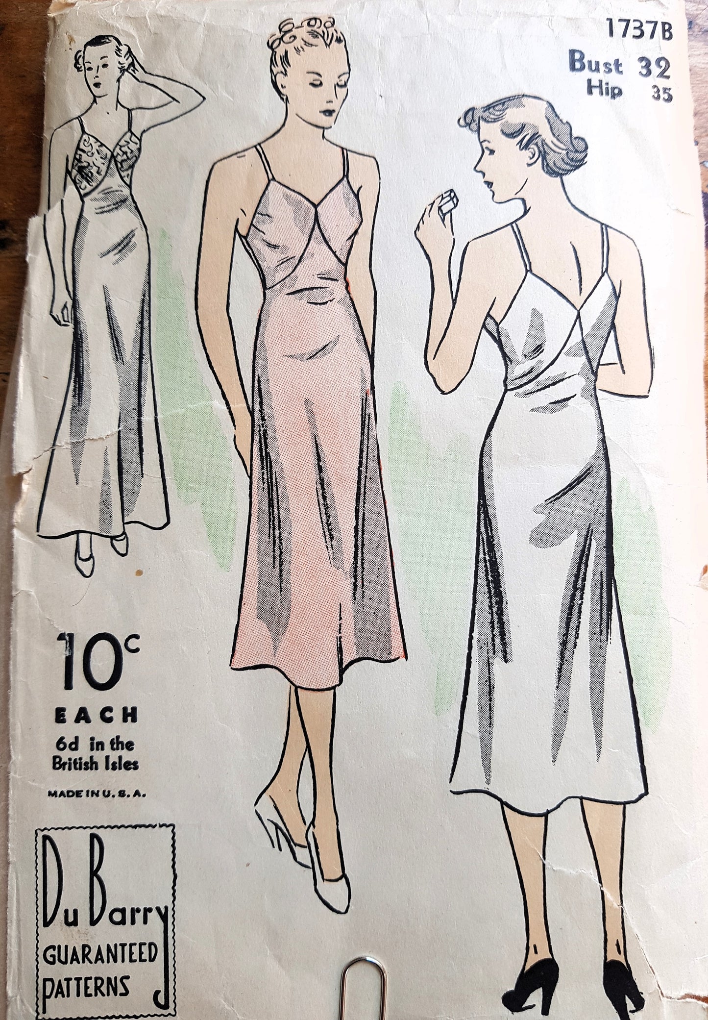 1930s BEAUTIFUL SLINKY Slip Day or Evening Length Pattern DuBARRY 1737 Lovely Bias Cut Design, Would Make Wonderful Evening Dress, Bust 32 Vintage Sewing Pattern