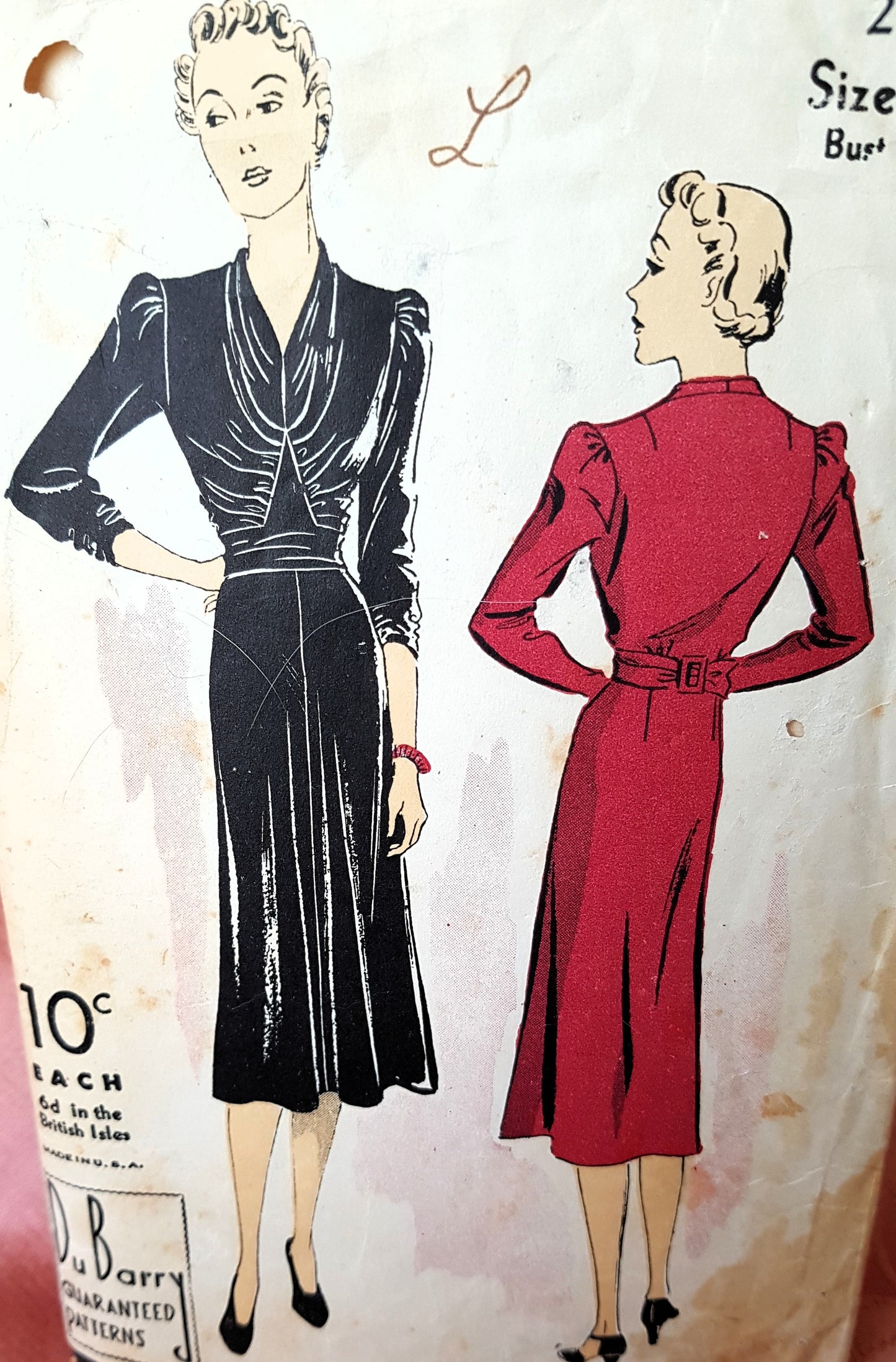 1930s GORGEOUS Dress Pattern DuBARRY 2116B Day or Dinner Party Dress, Bust 38 Vintage Sewing Pattern