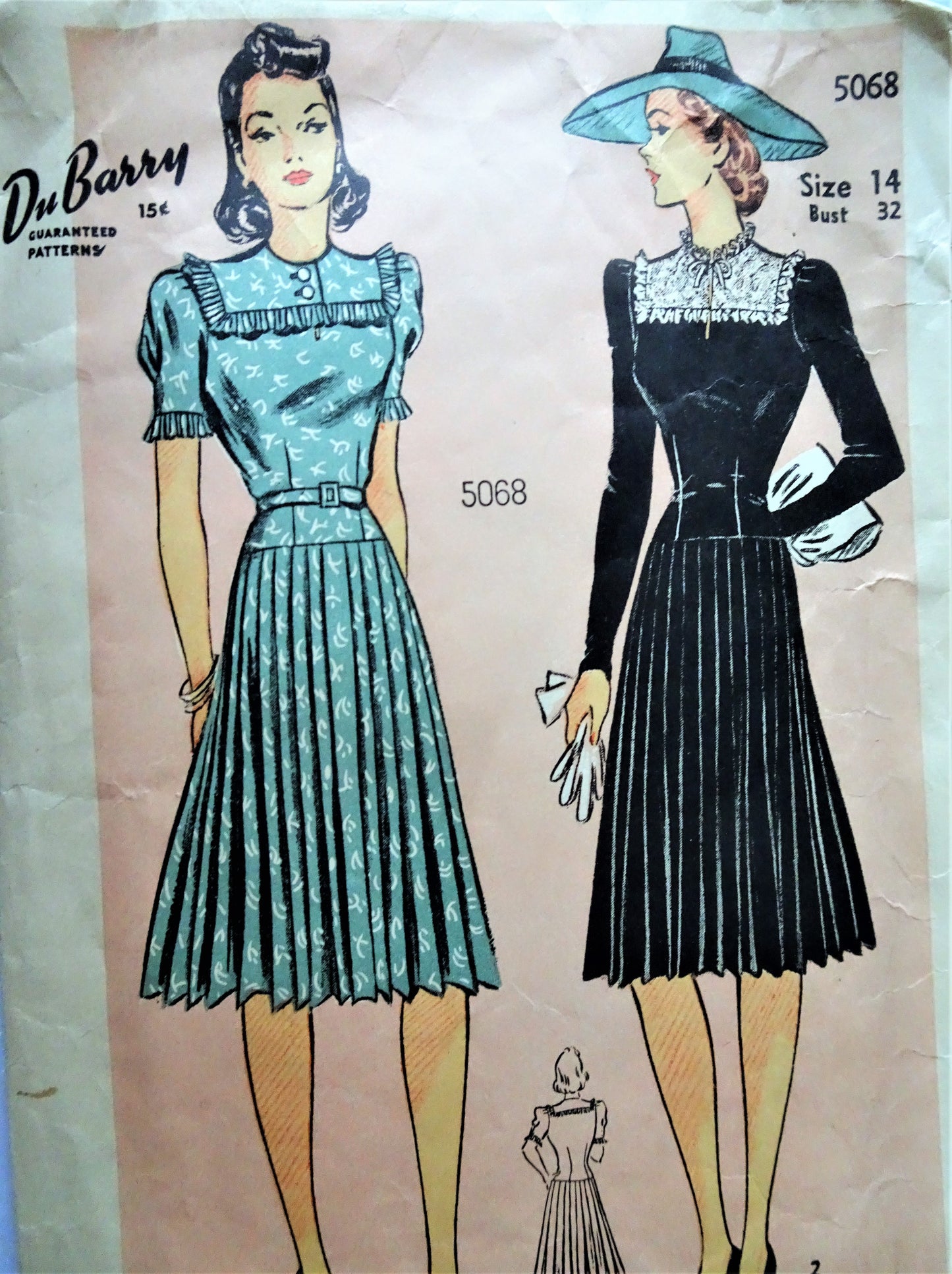 1940s BEAUTIFUL Pleated Dress Pattern DuBARRY 5068 Perfect For Sheer Fabrics Bust 32 Vintage Sewing Pattern