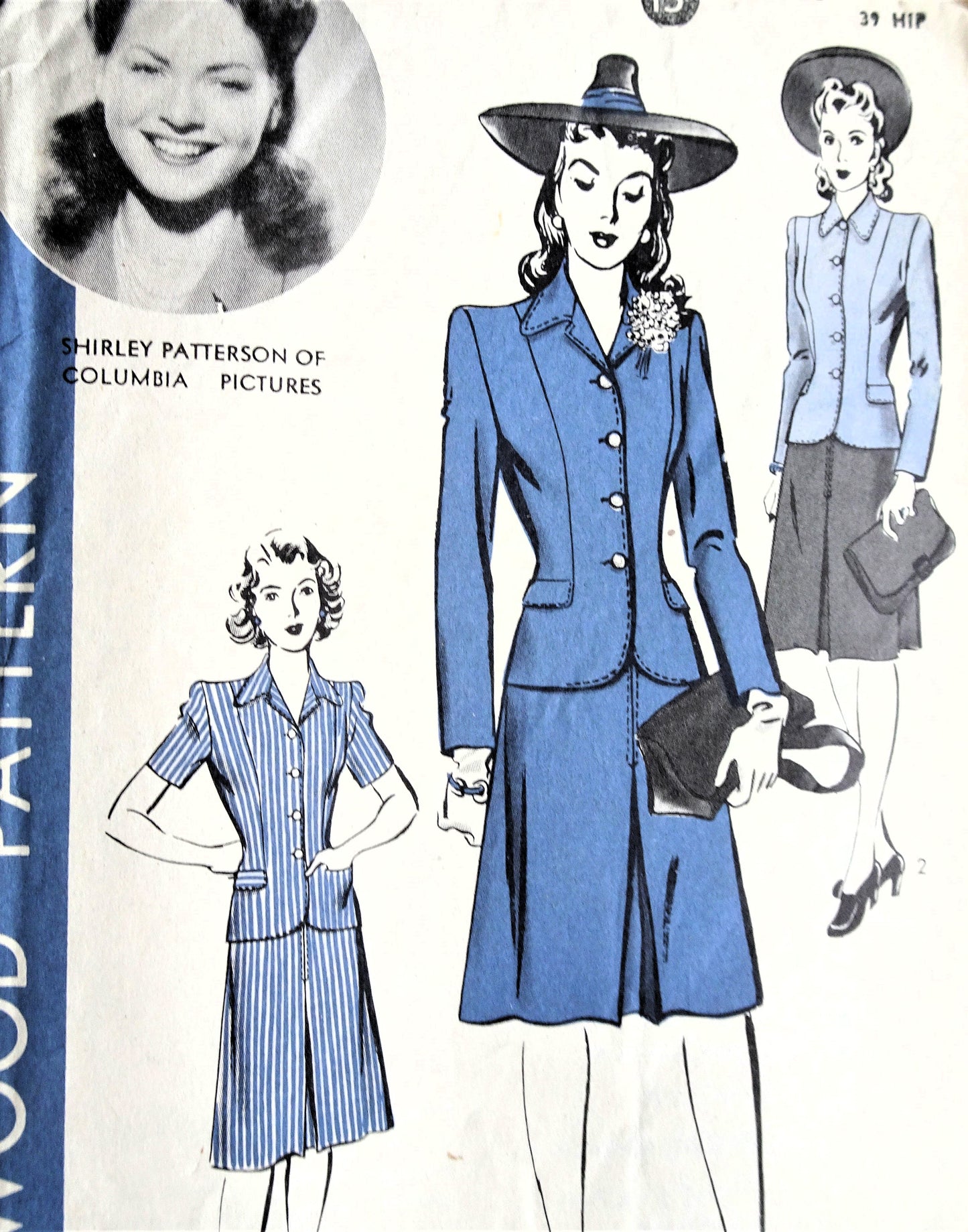 1940s WWII Suit Pattern HOLLYWOOD 1024 Beautifully Fitted Jacket, Features Columbia Pictures Shirley Patterson Movie Star, Bust 36 Vintage Sewing Pattern