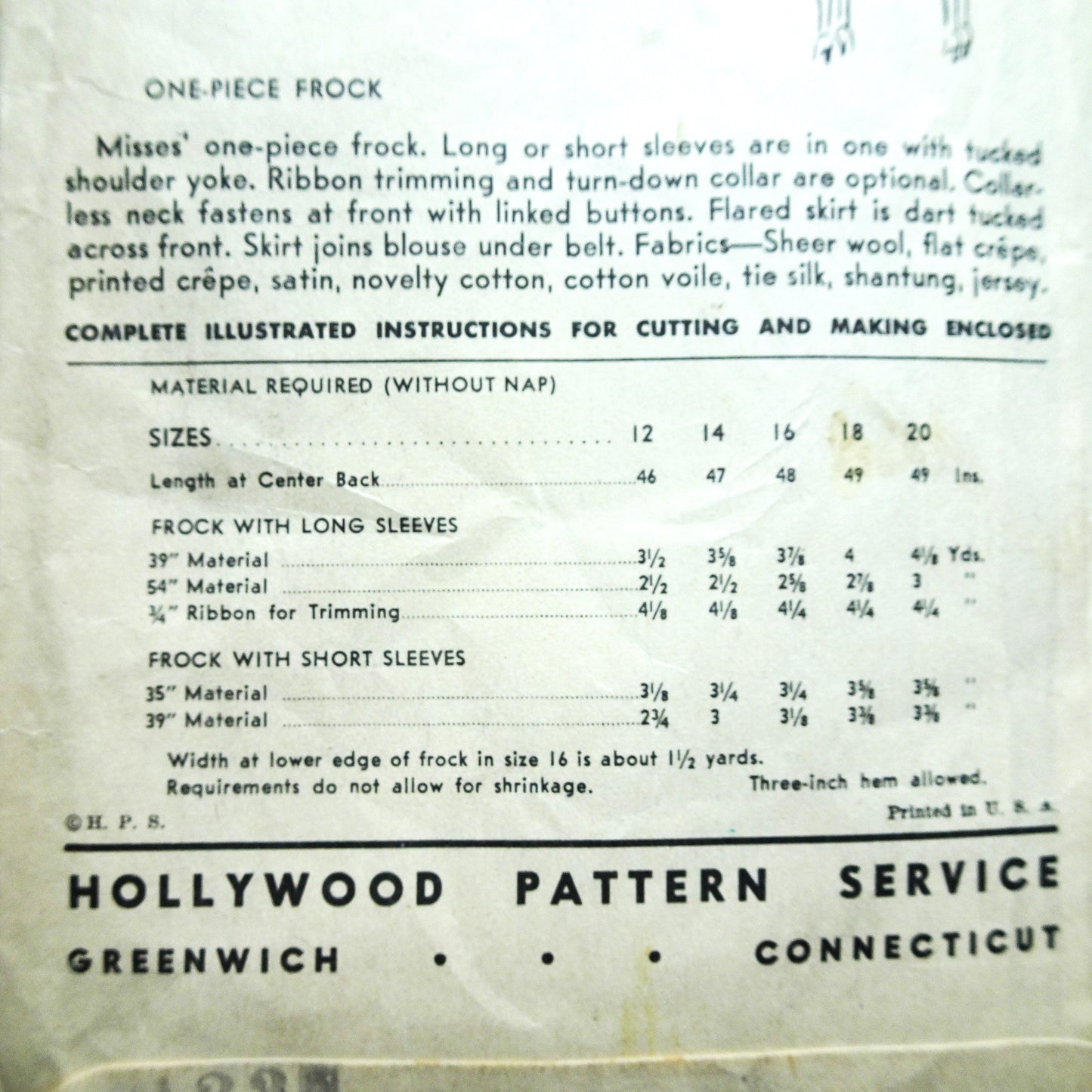 STUNNING 1930s Frock Dress Pattern HOLLYWOOD 1039 Features Starlet Jean Muir Beautiful Day or Cocktail Dinner Dress, Easy To Sew Dress Bust 32 Vintage Sewing Pattern