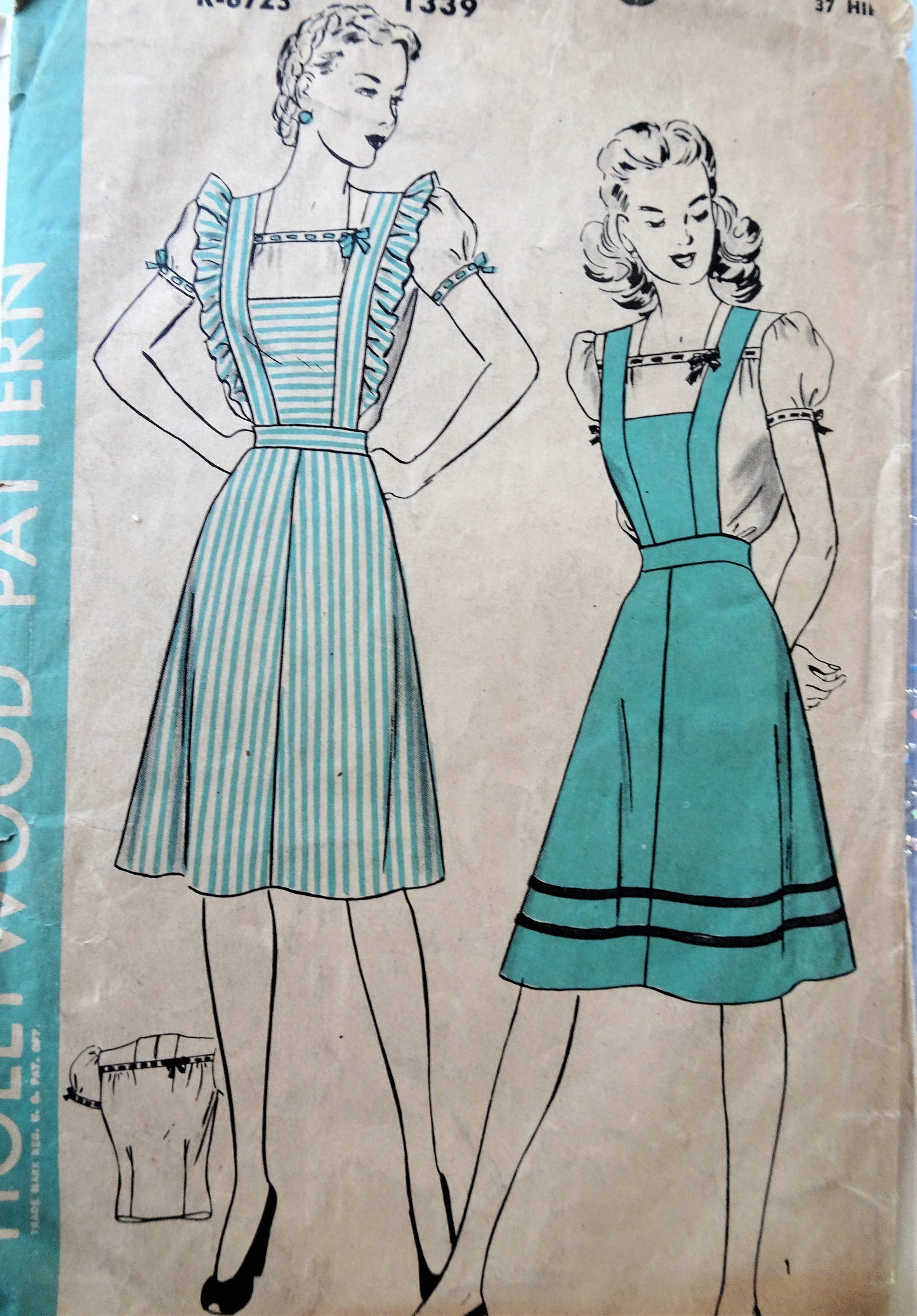CUTE 1940s Blouse and Jumper Pattern HOLLYWOOD 1339 Two Pretty Versions,Bust 34 Vintage Sewing Pattern