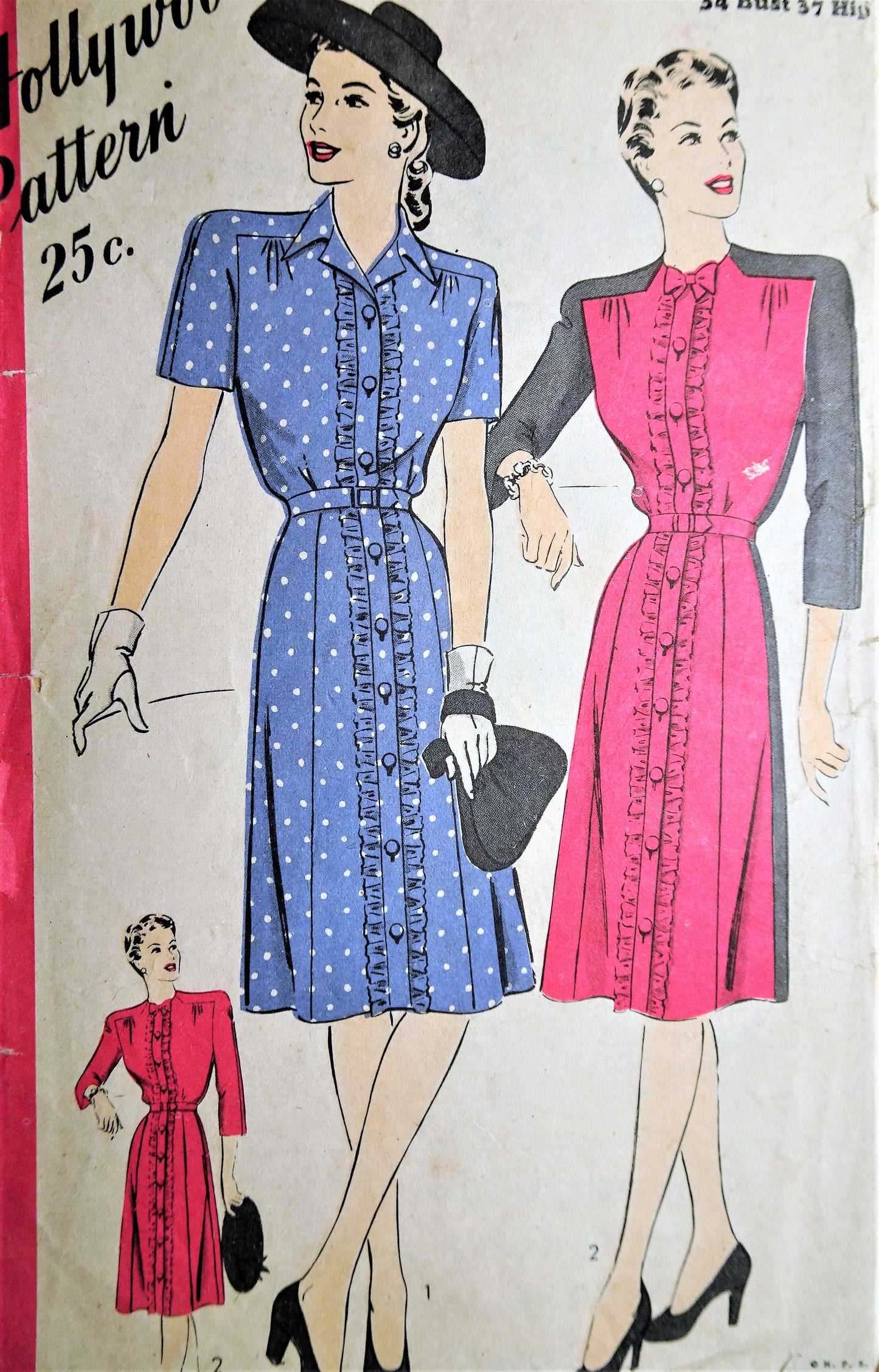 1940s HOLLYWOOD 1540 Dress Pattern Bust 34 Vintage Sewing Pattern