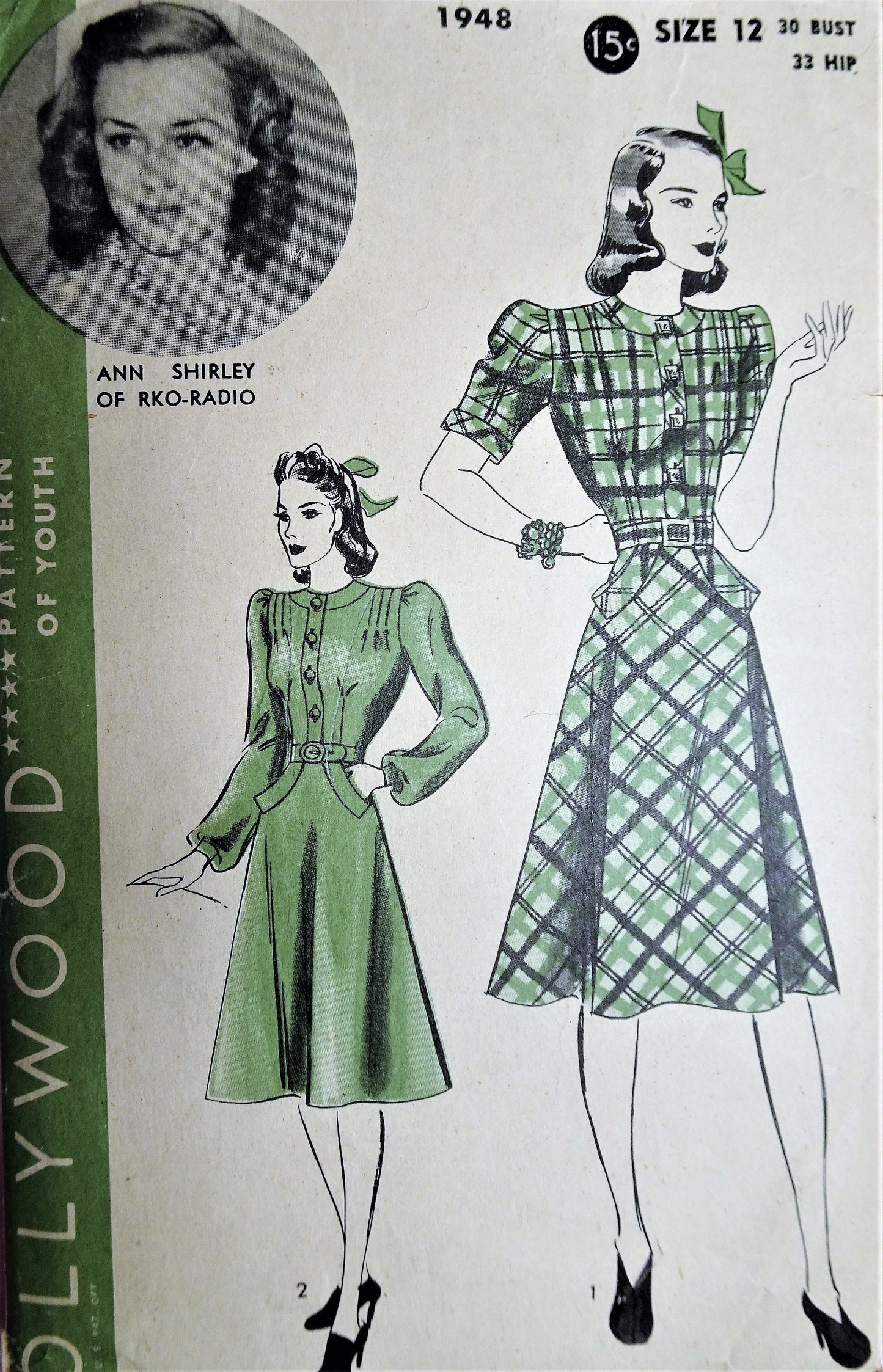 1940 FAB Circular Skirt Dress Pattern HOLLYWOOD 1948 Features RKO Starlet Ann Shirley Bust 30 Vintage Sewing Pattern