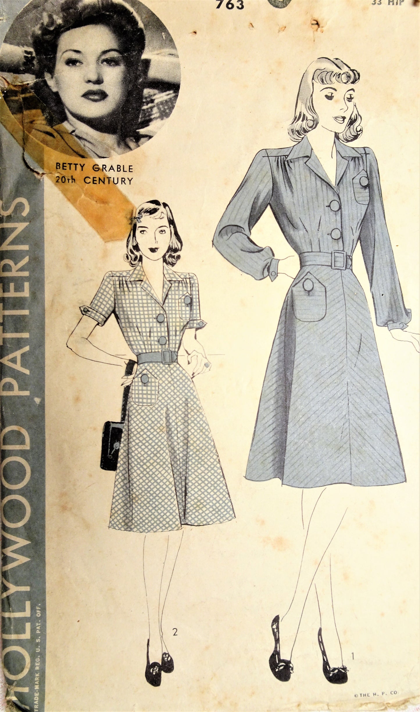 1940s BEAUTIFUL Tailored Dress Pattern HOLLYWOOD 763 Features Starlet BETTY GRABLE Bust 30 Vintage Sewing Pattern