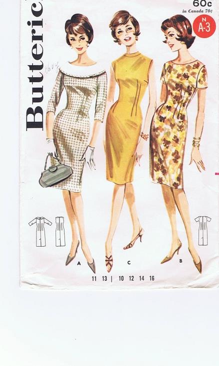 1960s CLASSY Slim Princess Sheath Dress Pattern BUTTERICK 2137 Mad Men Office To After 5 Dress 3 Flattering Necklines,Bust 34 Vintage Sewing Pattern
