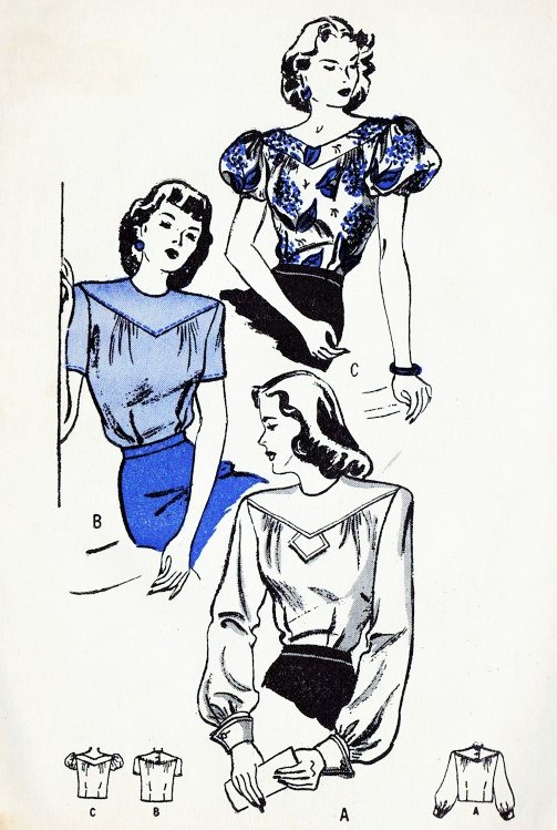 1940s BEAUTIFUL Blouse Pattern BUTTERICK 3976 Kate Hepburn Style Blouses Day or Evening Bust 32 Vintage Sewing Pattern