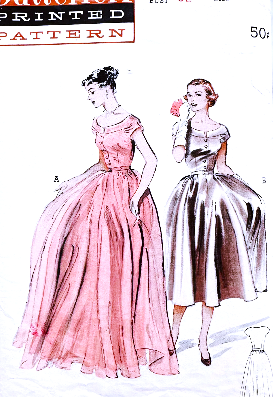 1950s LOVELY Formal or Day Length Dress Pattern BUTTERICK 6298 Bust 30 Vintage Sewing Pattern