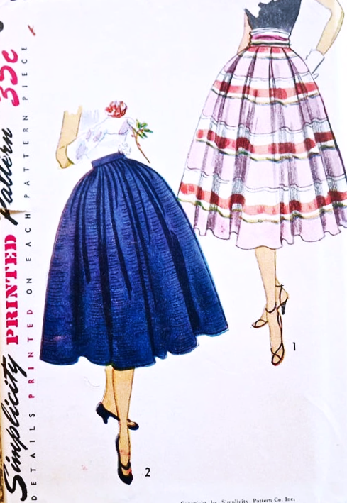 1950s LOVELY Full Skirt and Cummerbund Pattern SIMPLICITY 3841 Day or Party Skirt Waist 26 Vintage Sewing Pattern