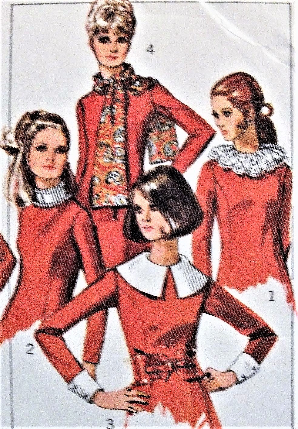 1960s FLATTERING Princess Seam Dress Pattern SIMPLICITY 8391 Scarf Detachable Collar Cuffs Bust 34 Vintage Sewing Pattern UNCUT