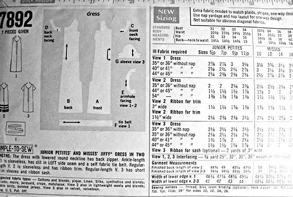 CUTE 60s Mod Dress Pattern Simplicity 7892 Cocktail Party Dress,3 Styles, Mini or Evening, Bust 32 Vintage Sewing Pattern FF