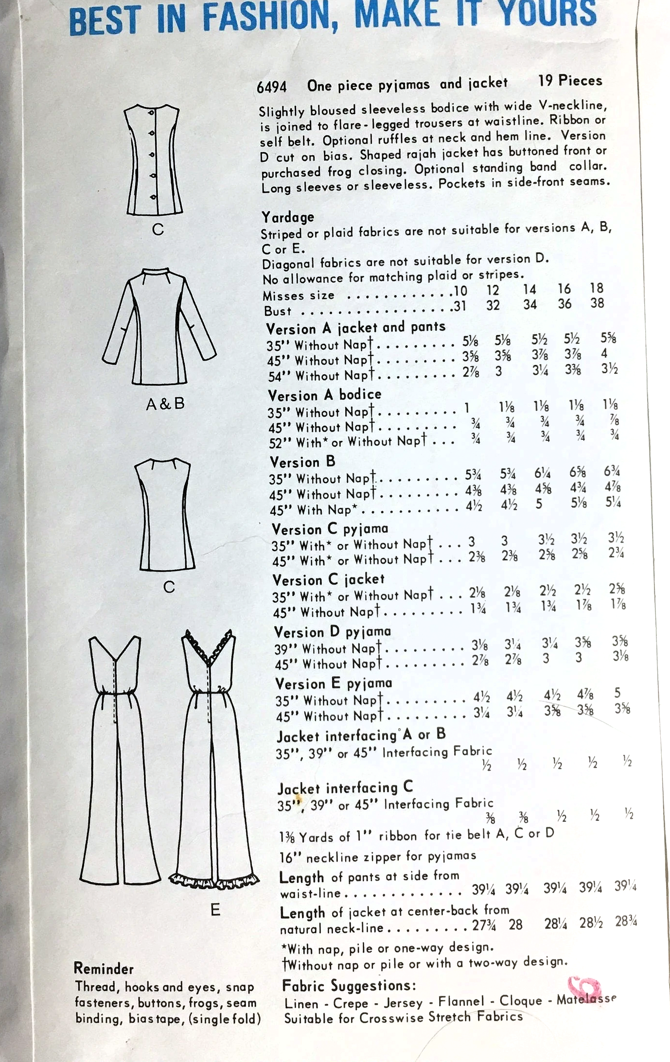 1960s FABULOUS Lounging Jumpsuit and Jacket Pattern VOGUE Special Design 6494 Several Versions, Bust 32 Vintage Sewing Pattern FF