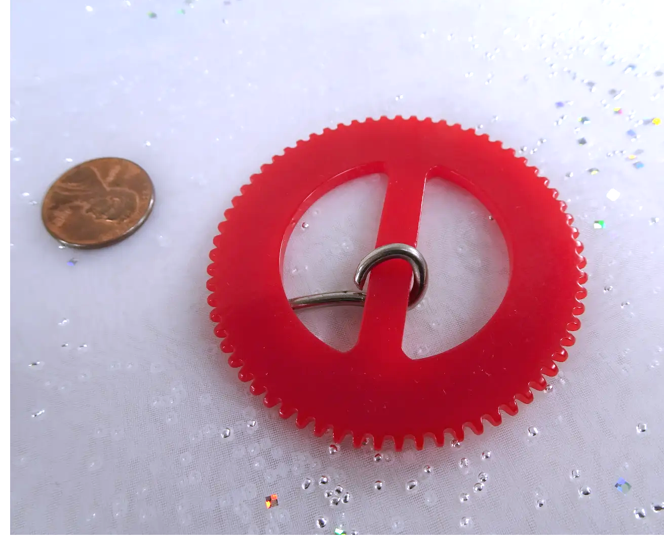 1930s ART DECO Original CATALIN or Bakelite Buckle,Cherry Red,Carved Buckle,Large Thick Dress Buckle,Collectible Vintage Bakelite