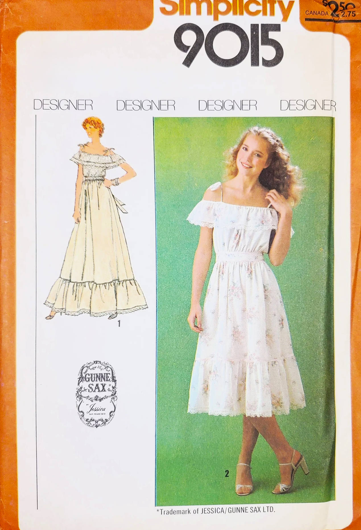 1970s ROMANTIC Gunne Sax Dress Pattern SIMPLICITY 9015 Ruffled Off-the-Shoulder Dress, 2 Lengths Midi or Maxi , Bust 36 Vintage Sewing Pattern