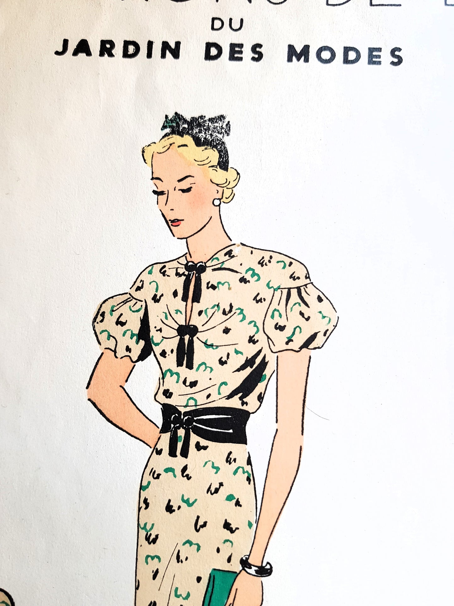 RARE 1930s SCHIAPARELLI Style French Dress Pattern Les Patrons De Luxe Du JARDIN DES MODES Bust 36 Vintage Sewing Pattern