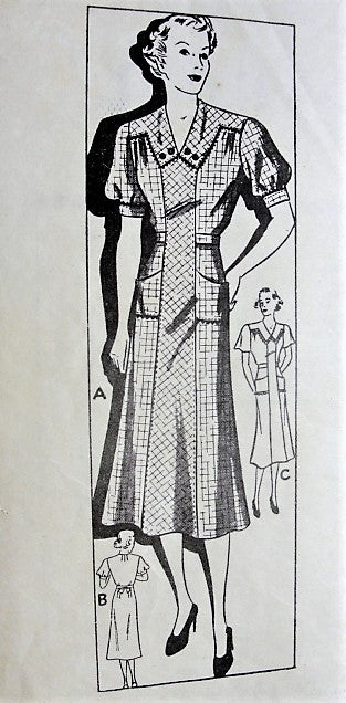 Late 1930s CLASSIC House Dress Pattern Mail Order 6688 Pretty Sleeve Designs Bust 48 Vintage Sewing Pattern
