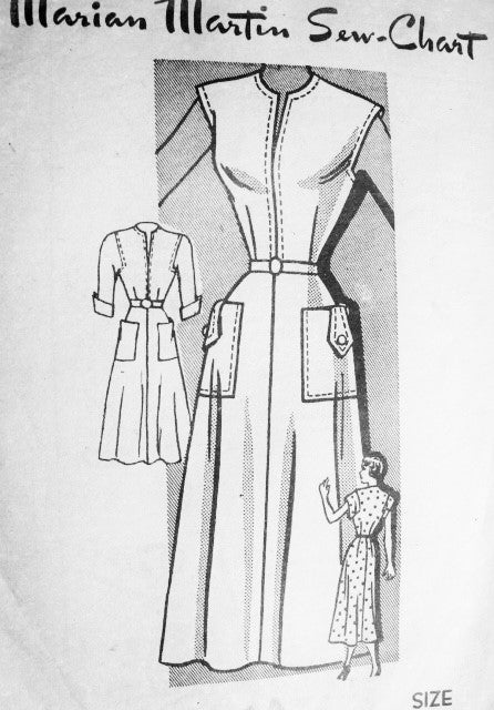 1940s STYLISH Dress Pattern MARIAN MARTIN 9048 Flattering Slit Neckline Three Style Versions Bust 32 Vintage Sewing Pattern