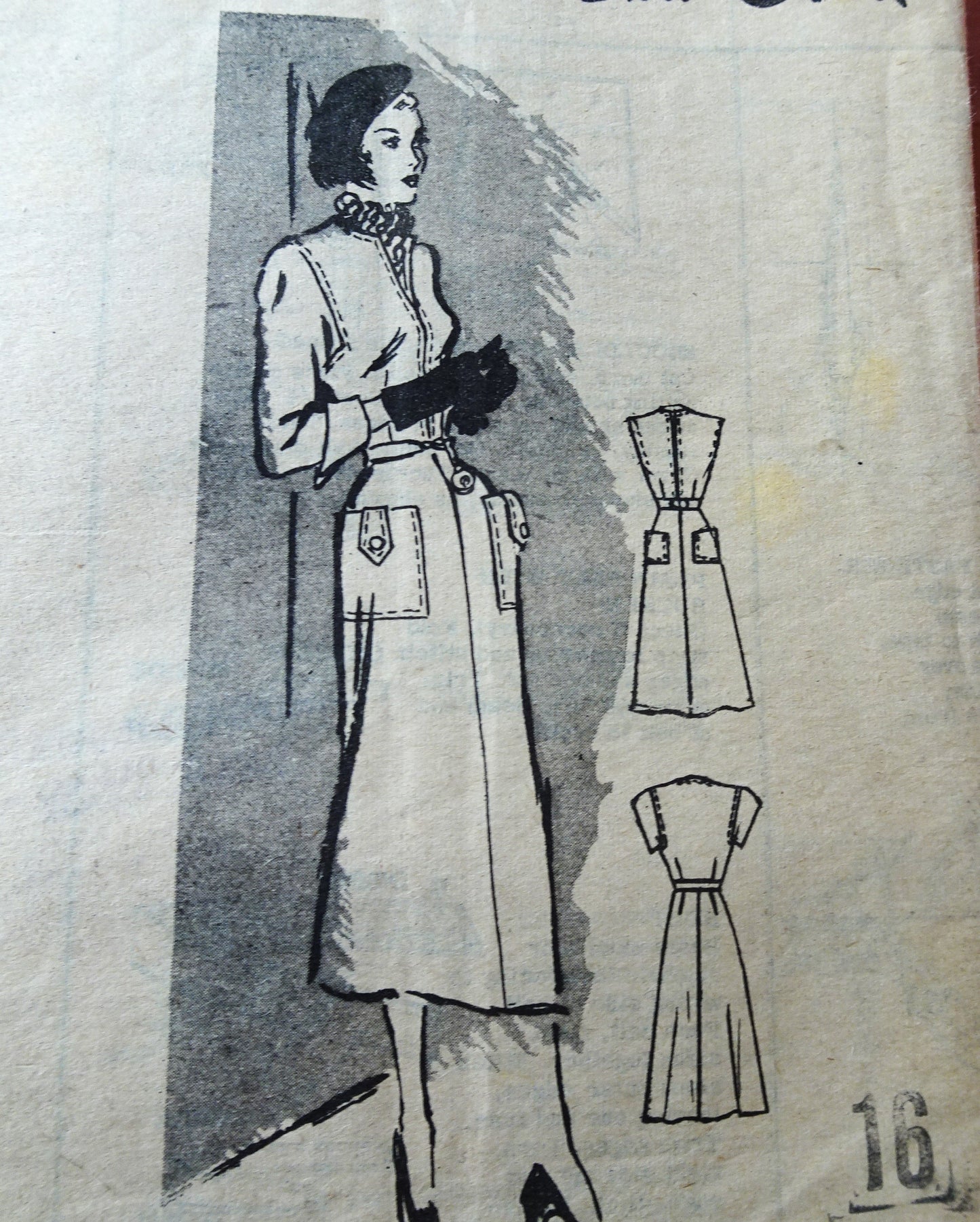 1940s CLASSY Dress Pattern MARIAN MARTIN 9048 Large Pockets,Flattering Slit Neckline Three Style Versions Bust 34 Vintage Sewing Pattern FACTORY FOLDED