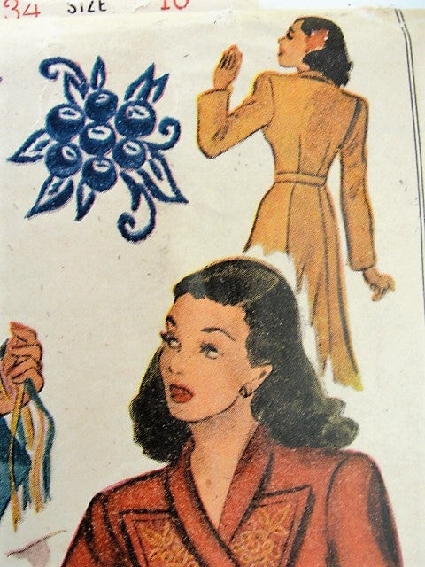 1940s BEAUTIFUL House Coat Robe Lounging Robe Pattern McCALL 1289 Side Wrap Coat Includes Embroidery Transfer Bust 34 Vintage Lingerie Sewing Pattern
