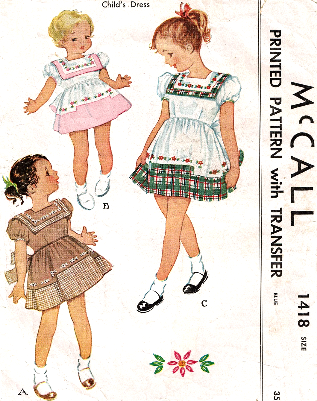 1940s ADORABLE Little Girls Dress Pattern McCALL 1418 Cute Puff Sleeve – So Vintage Patterns