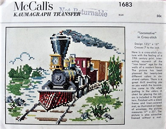 1950s CROSS STITCH Train McCall's 1683 Vintage Transfer Craft Pattern