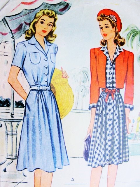 1940s CUTE Dress and Bolero Jacket Pattern McCALL 4574 WW II Era Fashion Bust 32 Vintage Sewing Pattern