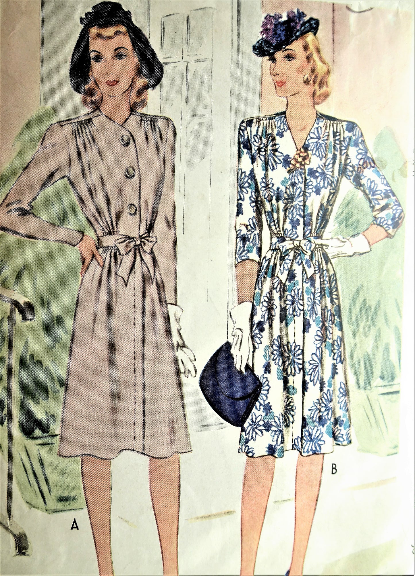 1940s STYLISH Draped Shoulders Dress Pattern McCALL 4598 WW II Ear Classy Dress Day or Dinner Bust 36 Vintage Sewing Pattern