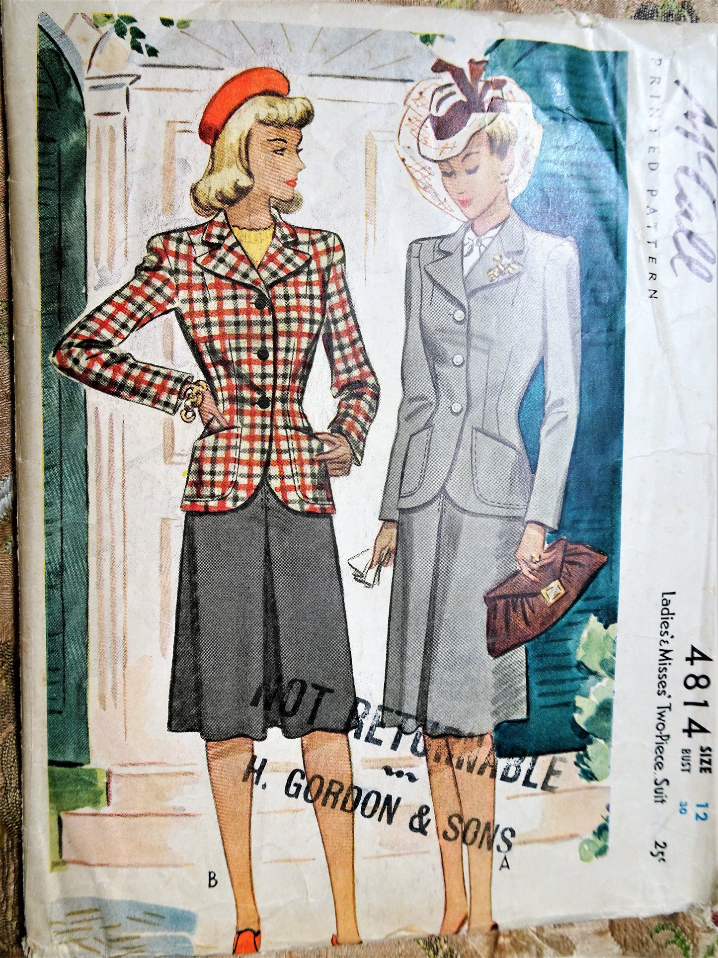1940s STYLISH Tailored Suit Pattern McCALL 4814 Beautiful Jacket Details, Front Pleat Skirt Bust 30 Vintage Sewing Pattern