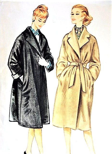 1950s CLASSY Dressy or Casual Coat Pattern McCALLS 5102 Loose or Belted Lovely Wide Notched Shawl Collar Bust 32 Vintage Sewing Pattern FF