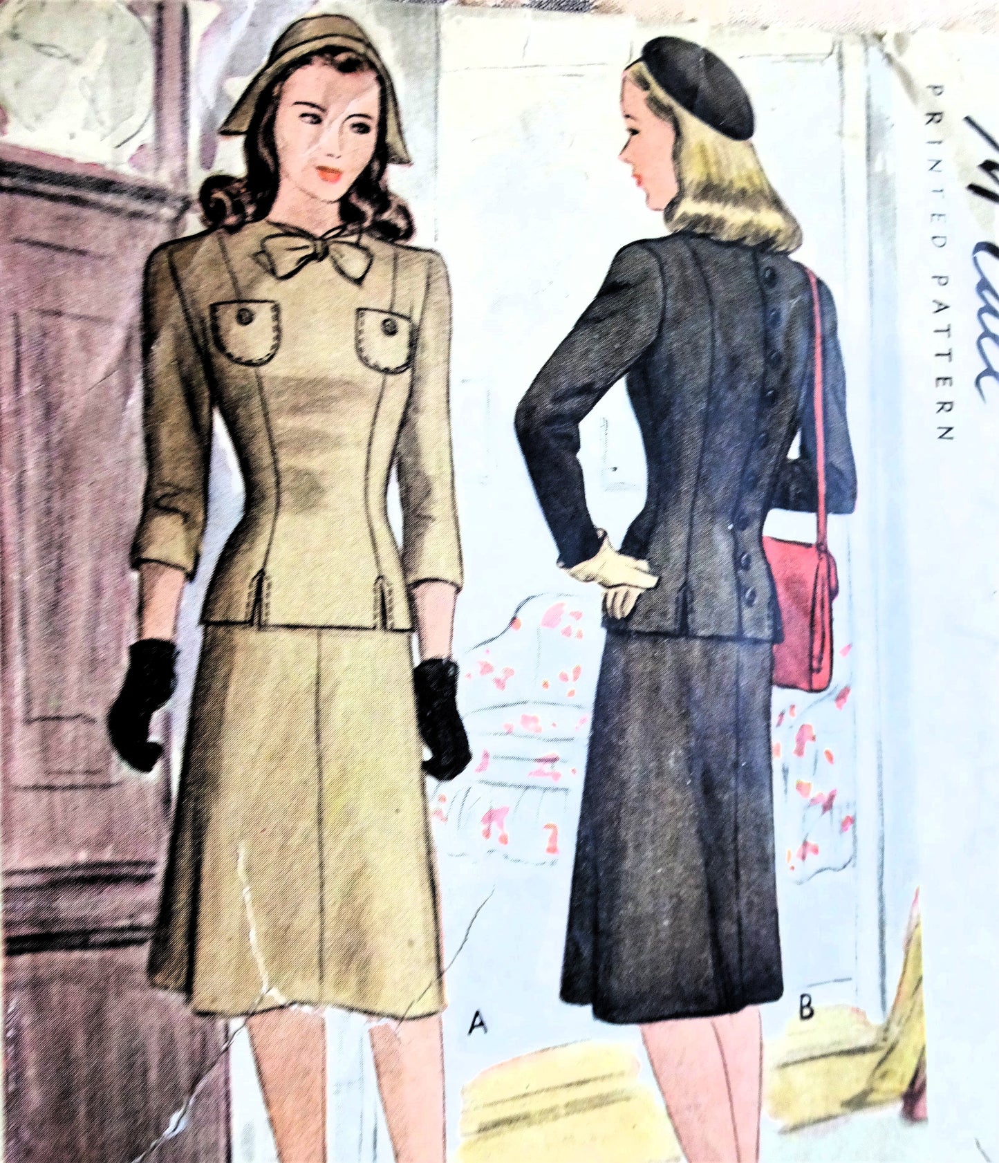 1940s FABULOUS 2 Pc Dress Pattern McCALL 5445 Button Back Top ,Lovely Design WW II Era Bust 30 Vintage Sewing Pattern