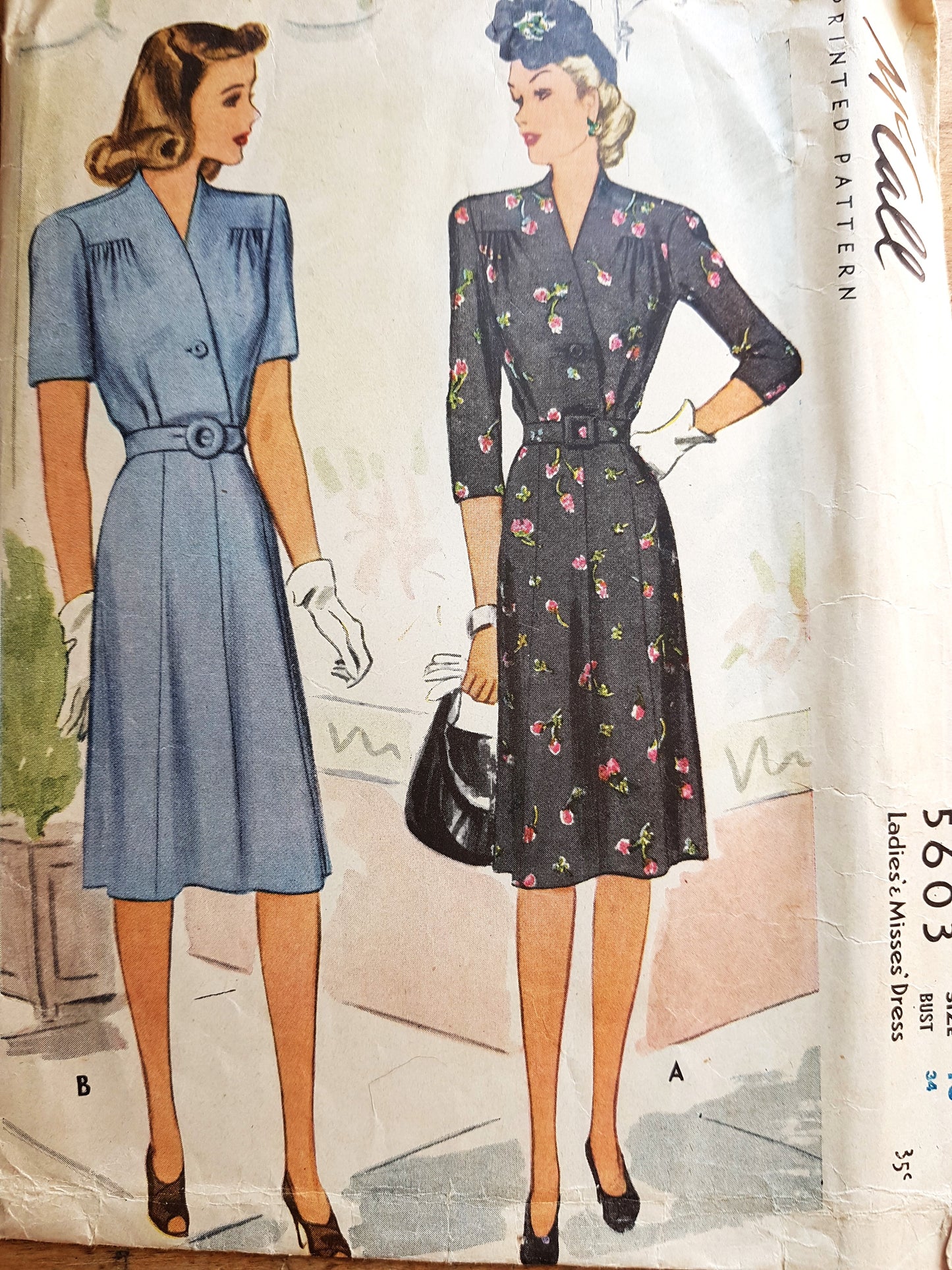 1940s STYLISH Dress Pattern McCALL 5603 Flattering Surplice Bodice Day or After 5, Bust 34 Vintage Sewing Pattern
