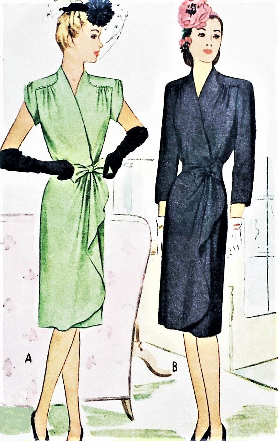 1940s FILM NOIR Wrap Around Dress Pattern McCALL 5805 Perfect Cocktail Dinner Evening Party Dress Bust 32 Vintage Sewing Pattern
