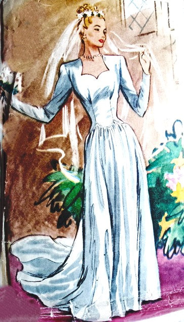 1940s BEAUTIFUL Bridal Gown Wedding Dress Pattern McCALL 6353 Romantic SWEETHEART Neckline Lovely Design Bust 32 Vintage Sewing Pattern