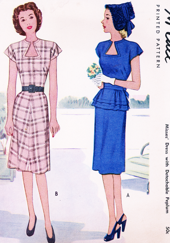 1940s FABULOUS Dress Pattern McCALL 6377 Keyhole Neckline, Detachable Peplum, Day or Evening Dress, Bust 32 Vintage Sewing Pattern