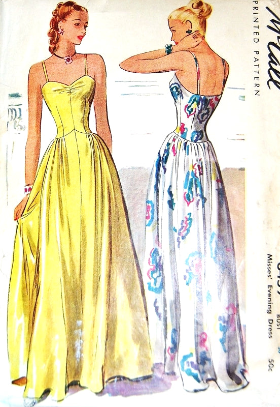 1940s Big Band GLAMOROUS Evening Dress Pattern McCALL 6459 Bare Back F – So Vintage Patterns