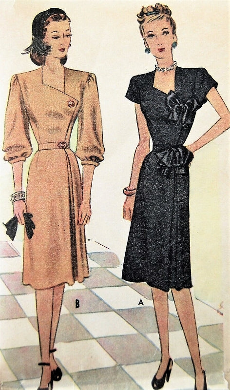 1940s STUNNING Cocktail Party Dress Pattern McCALL 6565 Side Button Unique Neckline Evening Dinner Dress Bust 30 Vintage Sewing Pattern