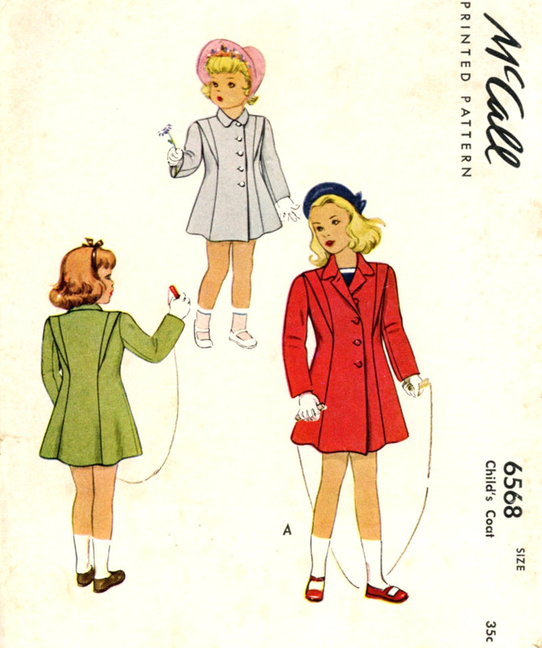 1940s CUTE Toddlers Coat Pattern McCall 6568 Girls Princess Seam Coat, Lined Coat, Fall, Winter Spring Coat Size 2 Childrens Vintage Sewing Pattern