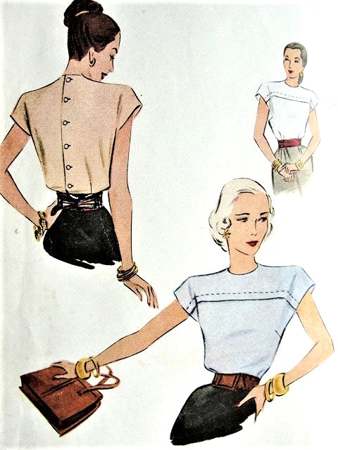 1940s LOVELY Blouse Pattern McCALL 6749 Button Back Blouse Perfect Suit Blouse Bust 34 Vintage Sewing Pattern