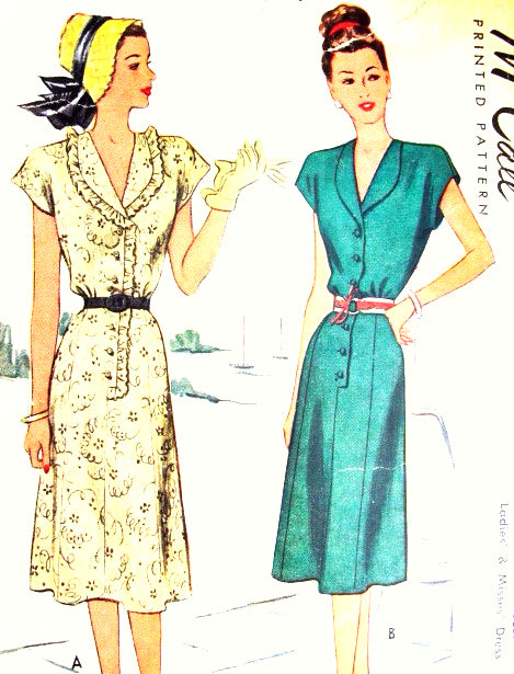 1940s PRETTY Dress Pattern McCALL 6903 Step In Dress Style Two Versions Bust 40 Vintage Sewing Pattern