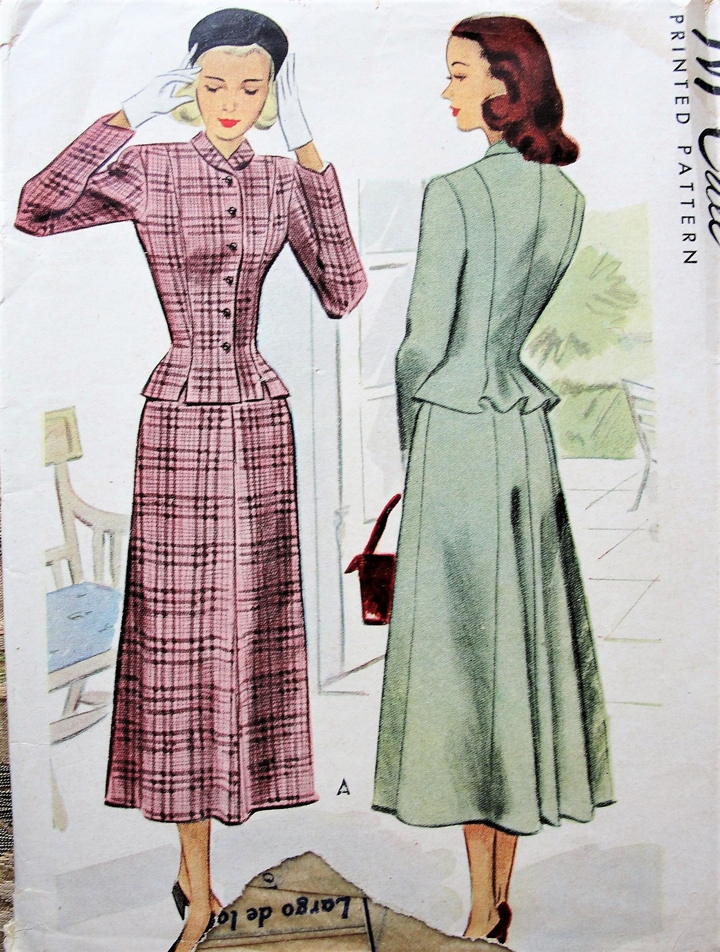1940s STYLISH Suit Pattern McCALL 7180 Lovely Fitted Peplum Style Back Jacket, Beautiful Back Flared Skirt Bust 33 Vintage Sewing Pattern FACTORY FOLDED