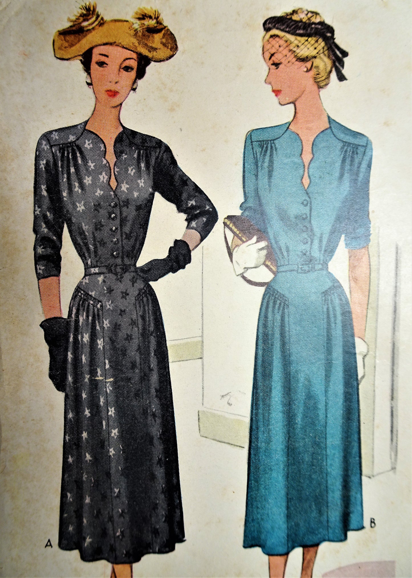 1940s MCCALL 7471 Day Or Party Dress Pattern Bust 32 Vintage Sewing Pattern