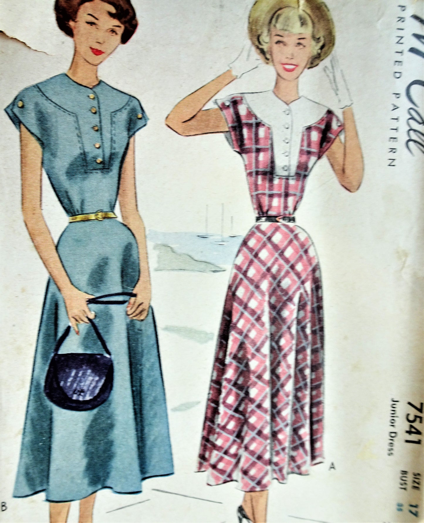 Late 1940s LOVELY Dress Pattern McCALL 7541 Figure Flattering Dress Bust 35 Vintage Sewing Pattern FF