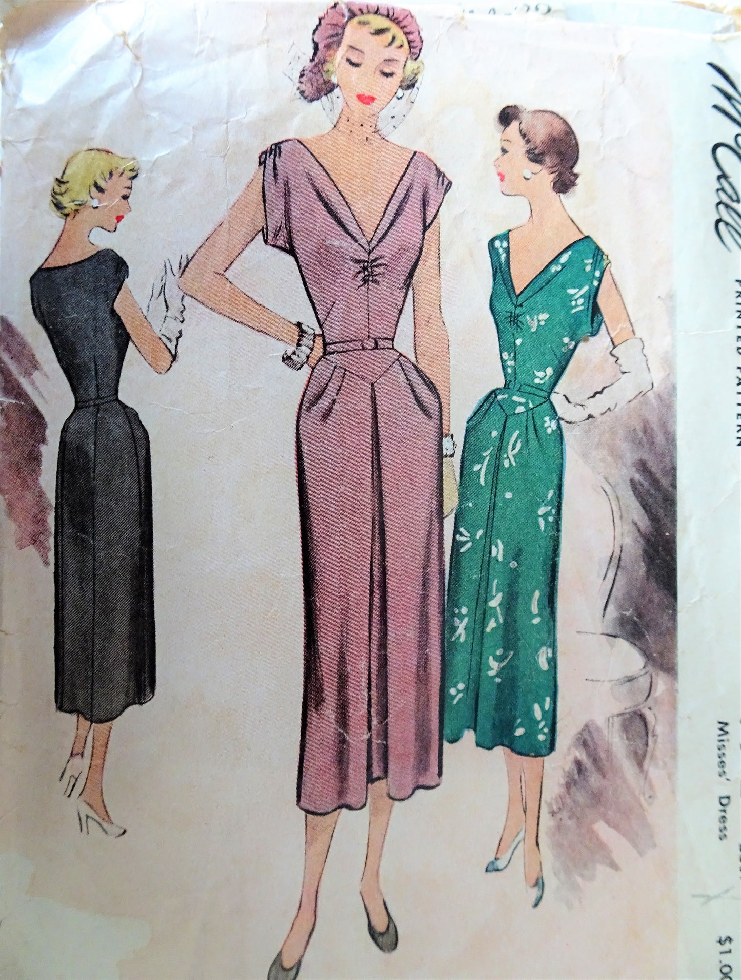 1950s BEAUTIFUL Party Cocktail Dress Pattern McCALL 7942 Stunning Low V Neckline Draped Shoulders and Hips,Bust 32 Vintage Sewing Pattern