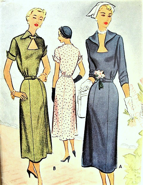 1950s BEAUTIFUL Cocktail Dinner Or Day Dress Pattern McCALL 7994 Lovely Shaped KEYHOLE Neckline Bust 36 Vintage Sewing Pattern