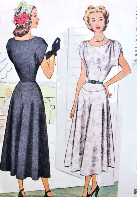 1940s BEAUTIFUL Dress Pattern McCall 7287 Draped Shoulders Flattering Yoked Skirt Day or Evening Cocktail Dress Bust 34 Easy To Sew Vintage Sewing Pattern